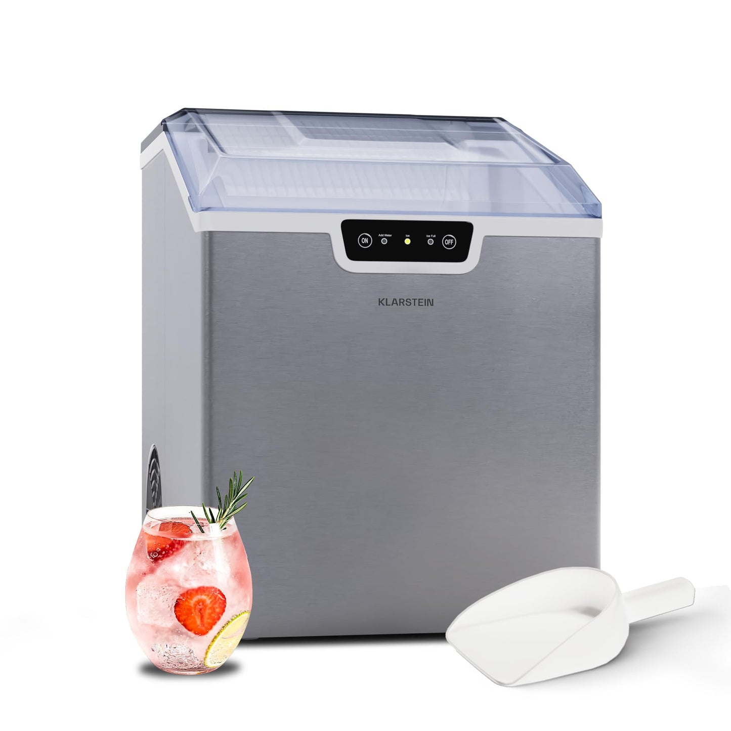 Klarstein Eiswürfelmaschine für Zuhause Camping Gastro, Schnelle Mini-Eiswürfelmaschine Klein, Profi Eismaschine für Große & Kleine Eiswürfel, Selbstreinigend, 2,3L Wassertank, 18kg Eis in 24h
