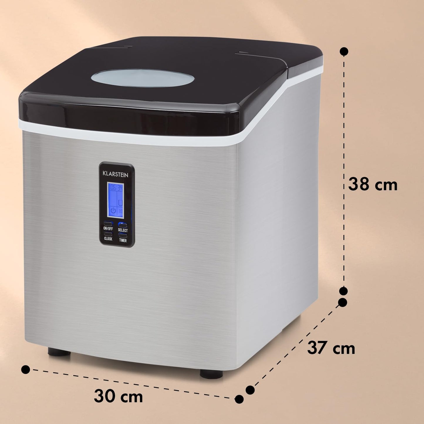 Klarstein Eiswürfelmaschine Klein, 3,3 Liter Eiswürfelbereiter, Eiswürfelmaschine für 15 kg Eiswürfel in 2 Größen, Schnelle Mini-Eiswürfelmaschine, Eiswürfelbereiter mit LED-Anzeige