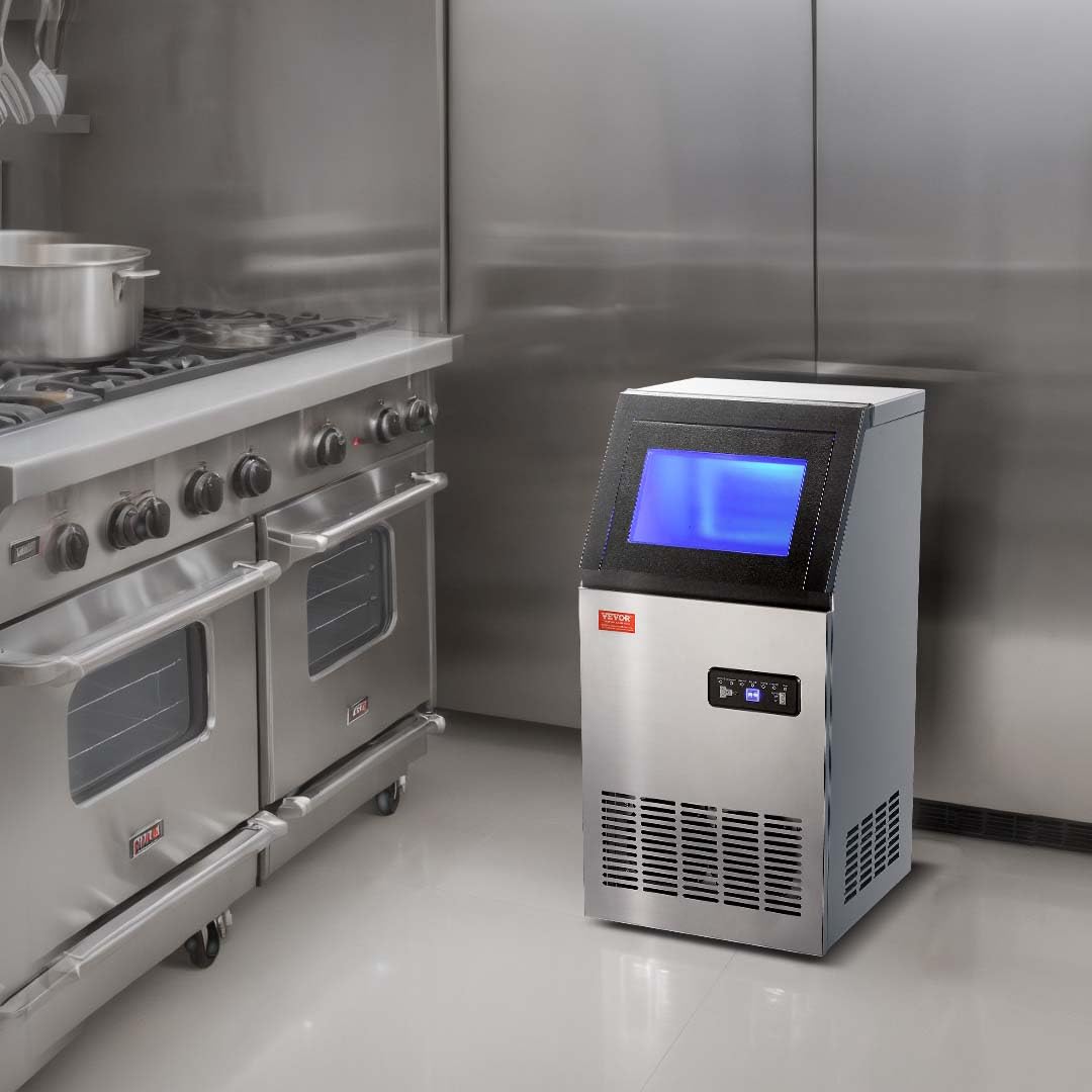 VEVOR Kommerzieller Eiswürfelbereiter Eismaschine 38 kg / 24 h, Leichte Würfeleismaschine 12,5 kg Eisspeicherkapazität 40 Stk. Eiswürfel, Edelstahl Eiswürfelbereiter inkl. Wasserfilter & Eisschaufel