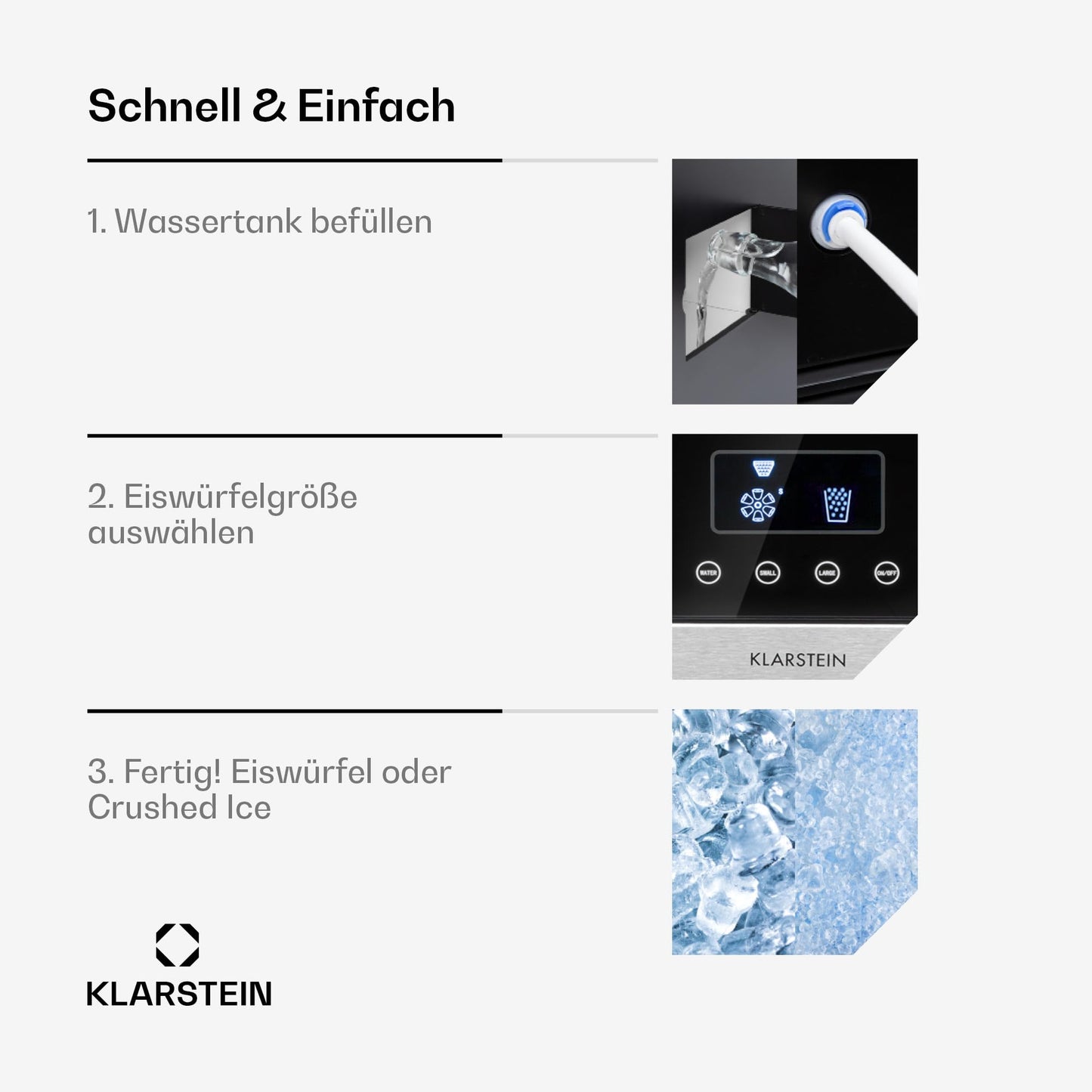 Klarstein Eiswürfelmaschine Klein, 1,8L Eiswürfelbereiter, Eiswürfelmaschine für Crushed und Bullet Eis, Schnelle Mini-Eiswürfelmaschine, Leichte Reinigung, Eiswürfelbereiter für 15kg/24h