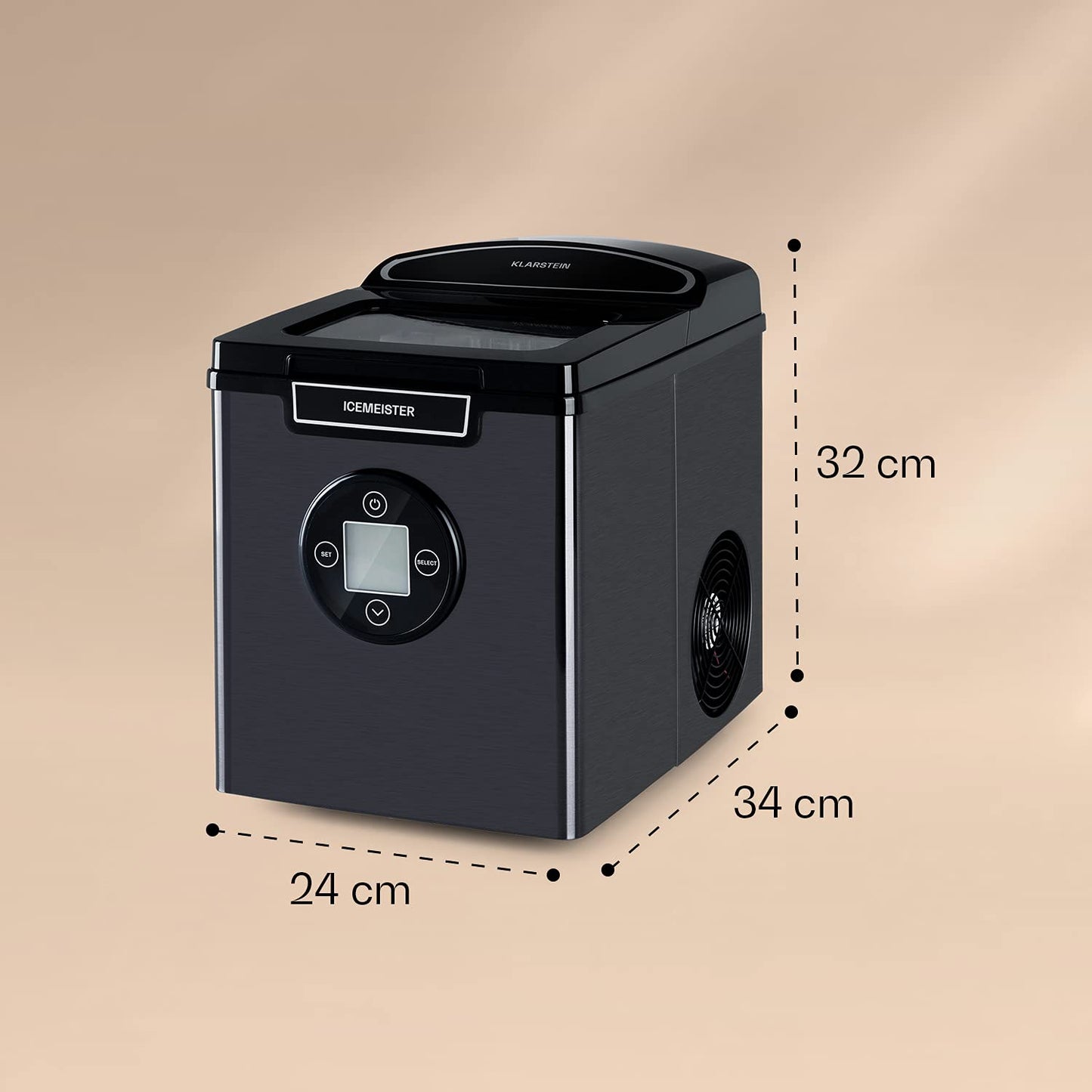 Klarstein Eiswürfelmaschine Klein, 1,8 L Eiswürfelbereiter, Eiswürfelmaschine für 12 kg Große & Kleine Eiswürfel, Mini-Eiswürfelmaschine mit LED-Display, Eiswürfelbereiter Selbstreinigend