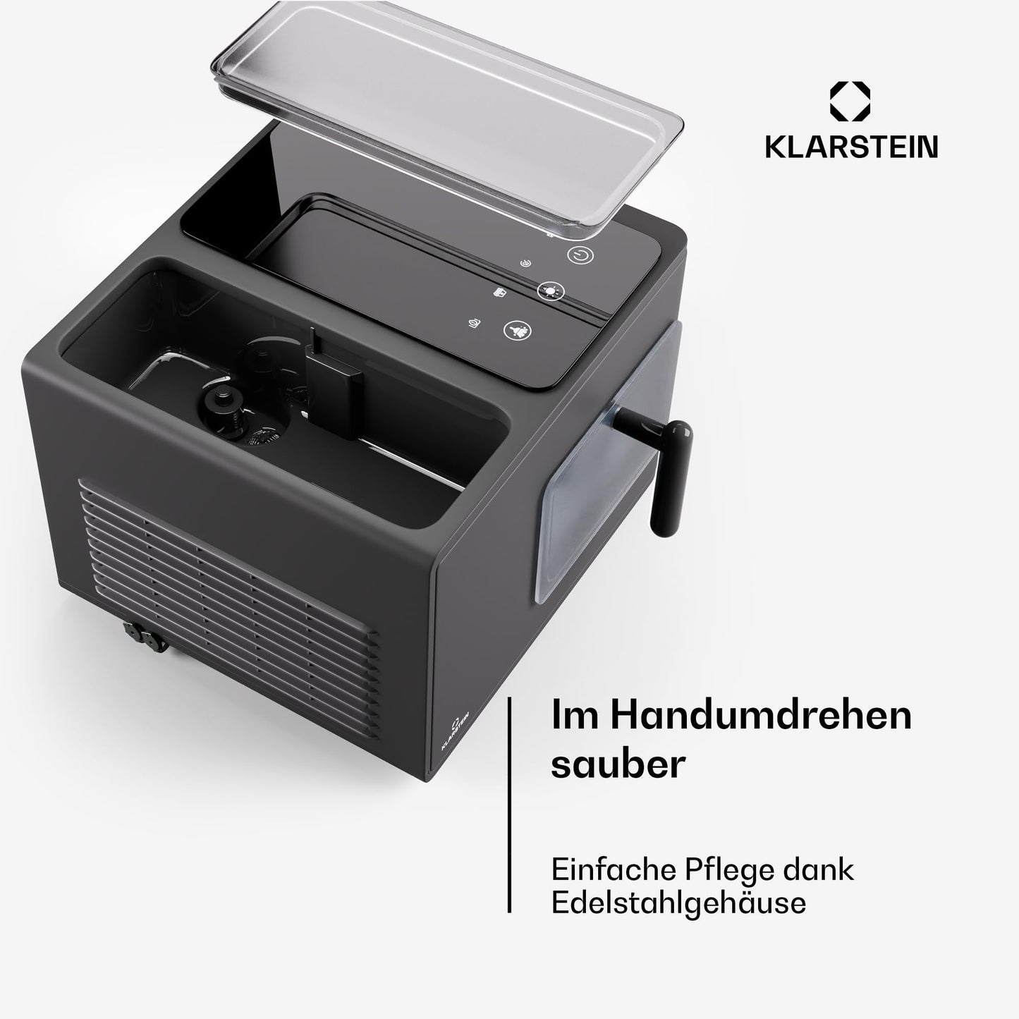 Klarstein Eiswürfelmaschine für Zuhause Camping Gastro, Schnelle Mini Eiswürfelmaschine Klein, Profi Eismaschine für Nugget-Eiswürfel, Selbstreinigend, Sicherheitsalarm & Touch Controls, 15kg/24h
