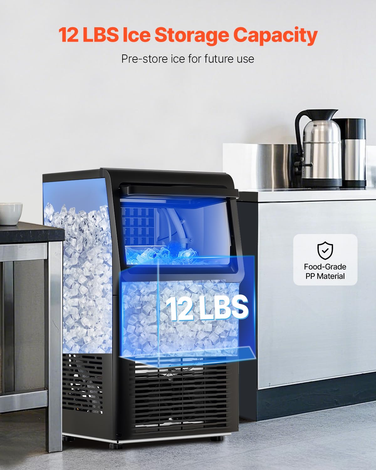 VEVOR kommerzielle Eismaschine (36,29 kg/Tag) Eisbereiter mit 5,44 kg Speicherkapazität, 36 Eiswürfel in 15 Minuten, LED-Digitalanzeige, freistehend, selbstreinigend, für Bar Büro Restaurant