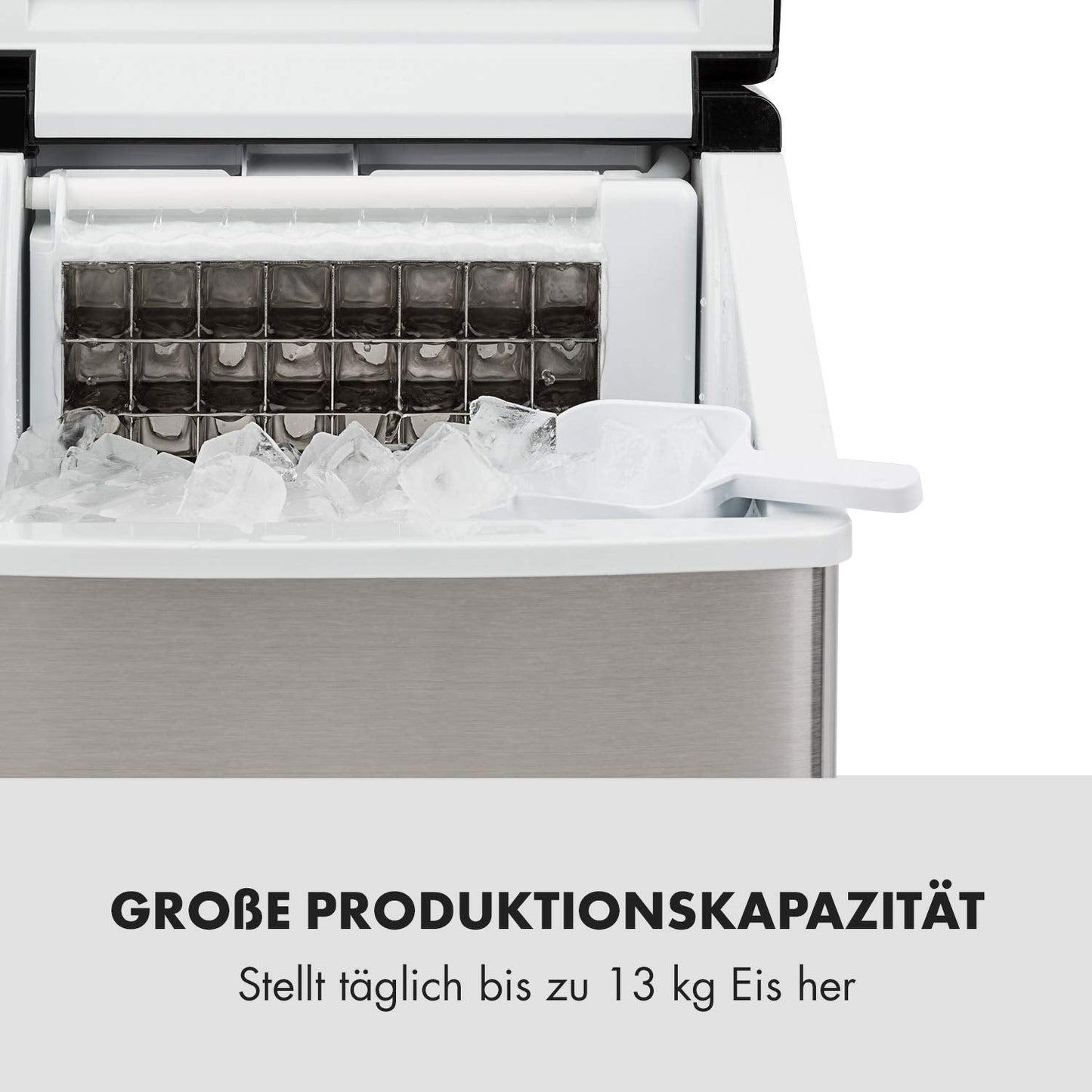 Klarstein Eiswürfelmaschine Klein, 2,5L Eiswürfelbereiter, für Mittelgroße, Klare Eiswürfel, Schnelle Mini, mit Sicherheitsalarm, 13kg/24h