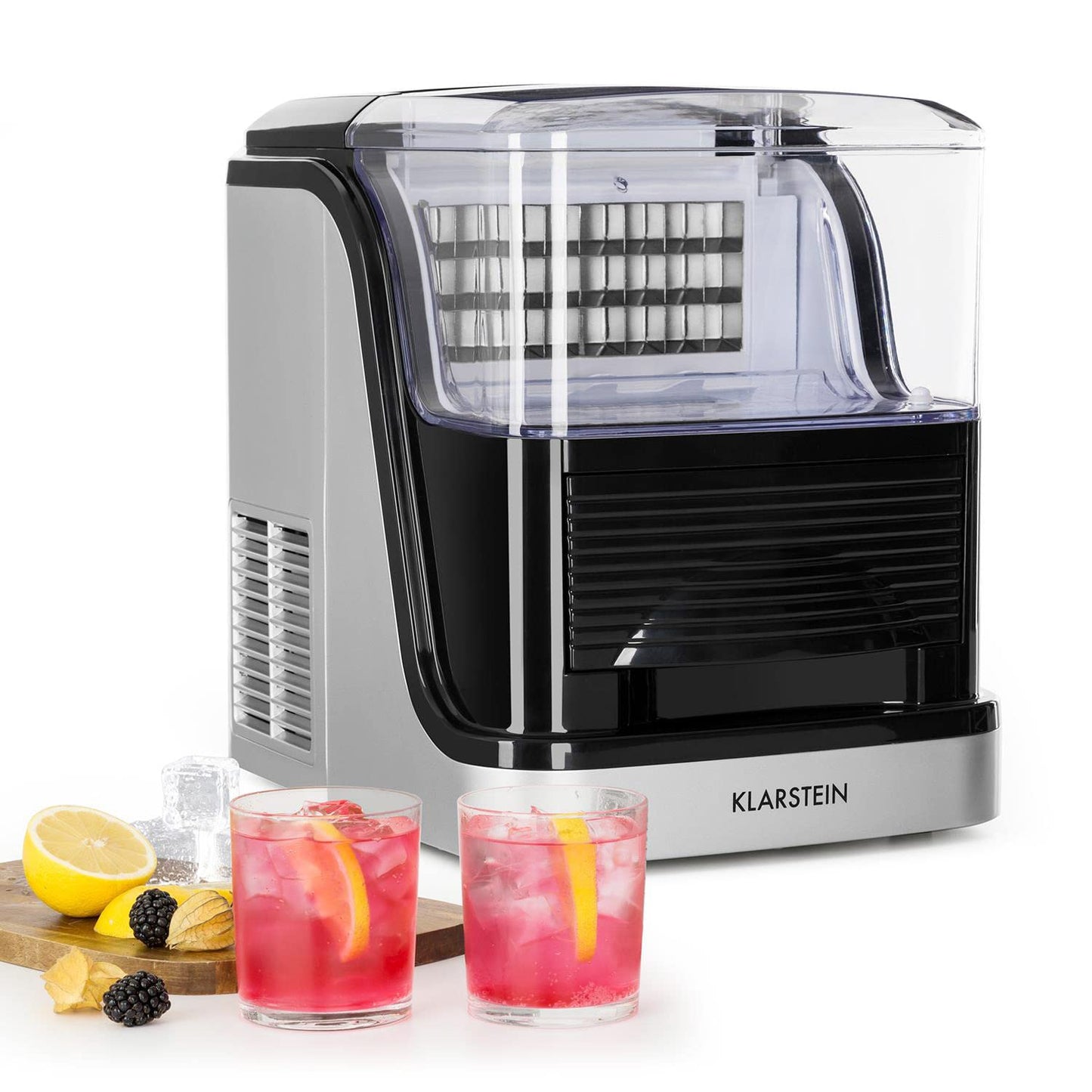 Klarstein Eiswürfelmaschine Klein, 2,5L Eiswürfelbereiter, Eiswürfelmaschine für 15kg Kleine & Große Eiswürfel, Schnelle Mini-Eiswürfelmaschine mit Alarm, Eiswürfelbereiter Selbstreinigend