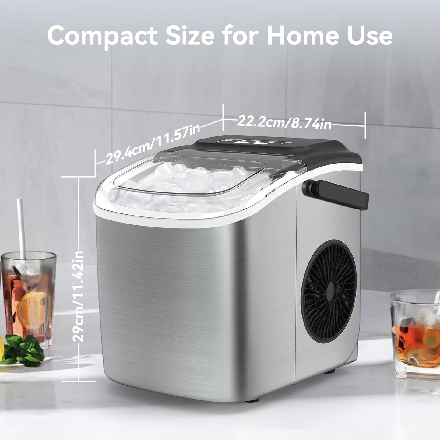 machine à glaçons 1,2 l, Eiswürfelmaschine, Eiswürfelbereiter 9 Würfel in 6 Minuten fertig, Selbstreinigende Kleine Eiswürfelmaschinen mit tragbarem Griff für Küche, Büro, Bar und Party