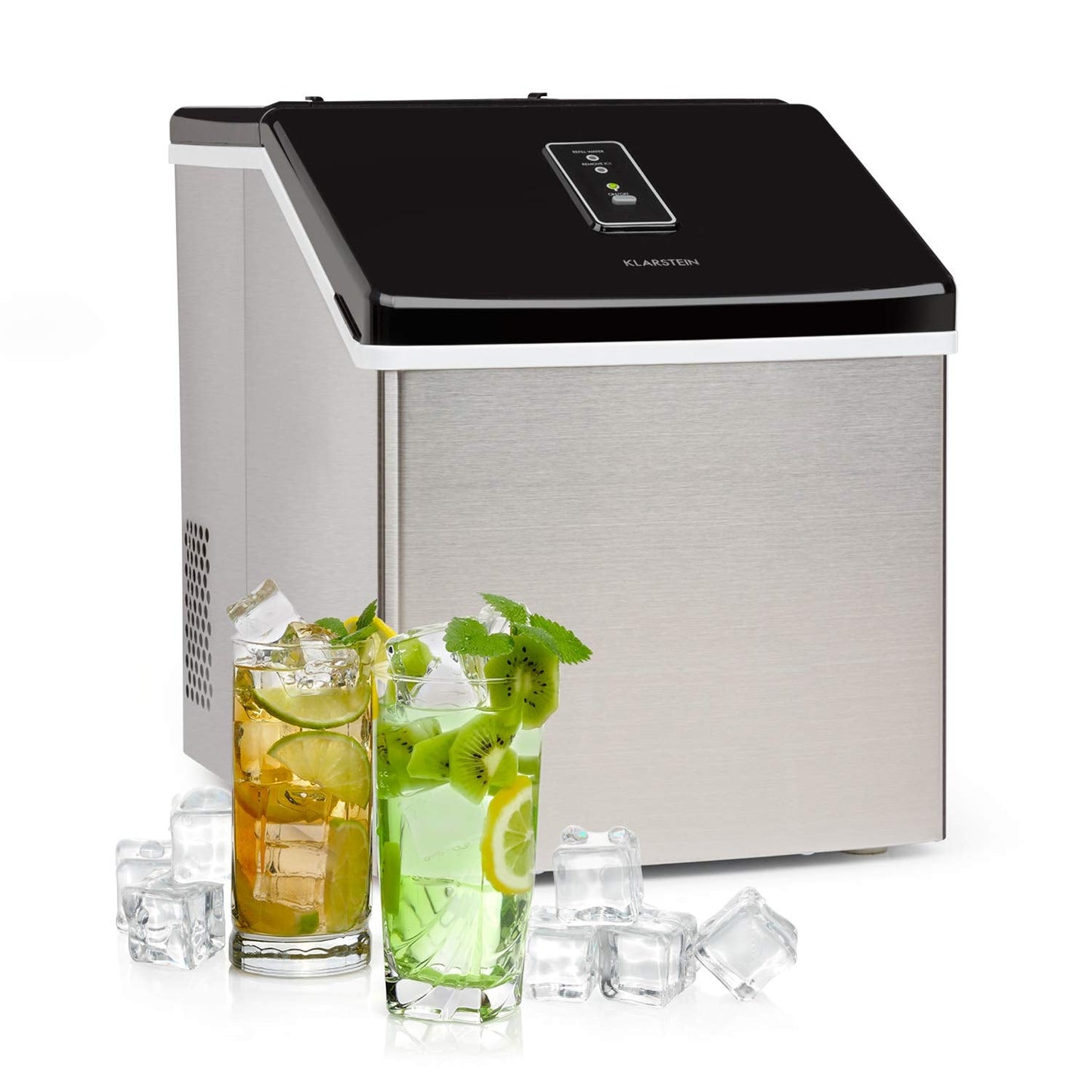 Klarstein Eiswürfelmaschine Klein, 2,5L Eiswürfelbereiter, für Mittelgroße, Klare Eiswürfel, Schnelle Mini, mit Sicherheitsalarm, 13kg/24h