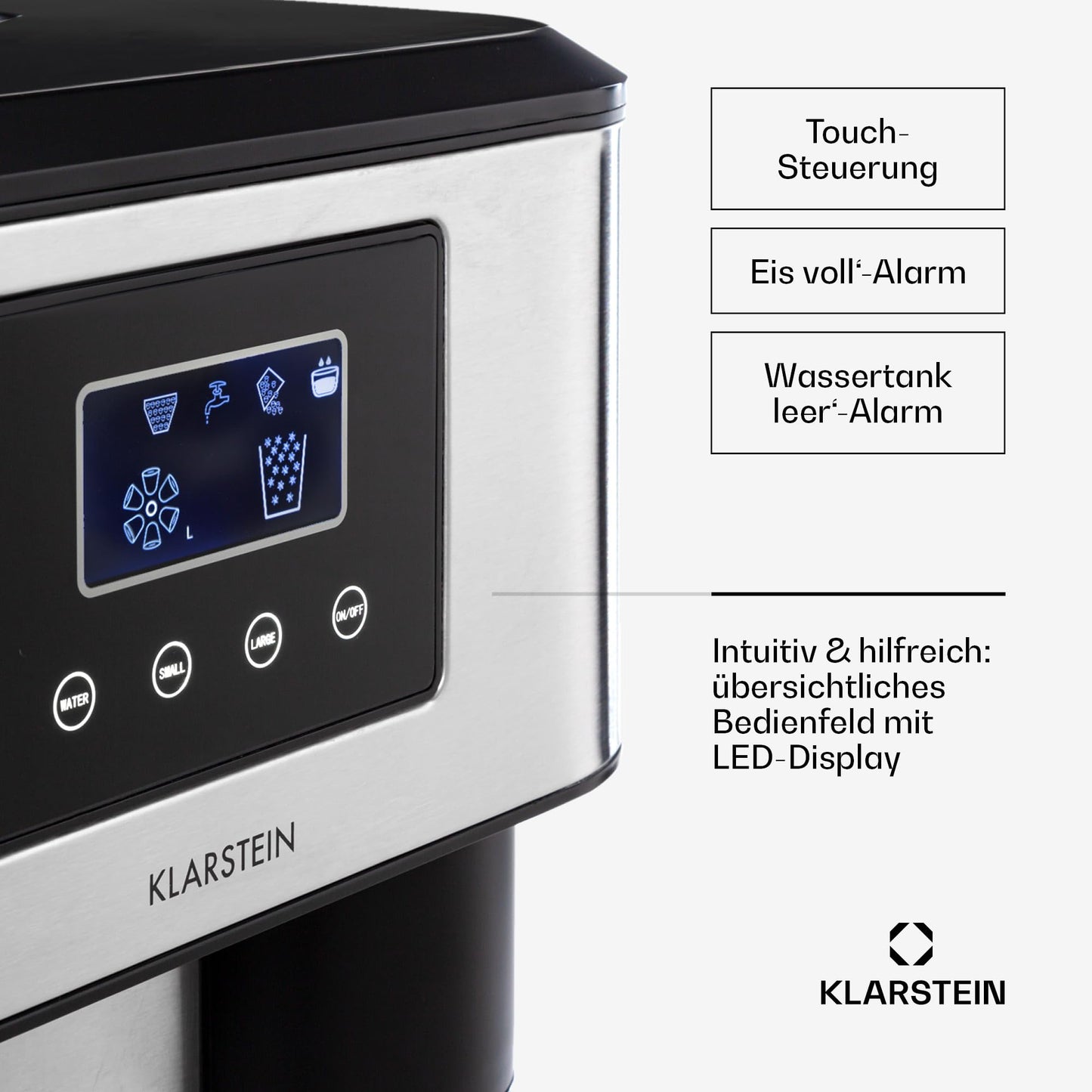 Klarstein Eiswürfelmaschine Klein, 1,8L Eiswürfelbereiter, Eiswürfelmaschine für Crushed und Bullet Eis, Schnelle Mini-Eiswürfelmaschine, Leichte Reinigung, Eiswürfelbereiter für 15kg/24h