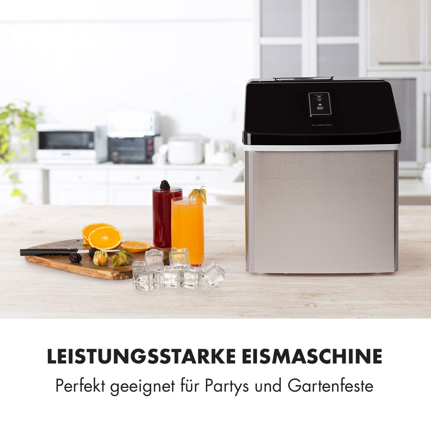 Klarstein Eiswürfelmaschine Klein, 2,5L Eiswürfelbereiter, für Mittelgroße, Klare Eiswürfel, Schnelle Mini, mit Sicherheitsalarm, 13kg/24h