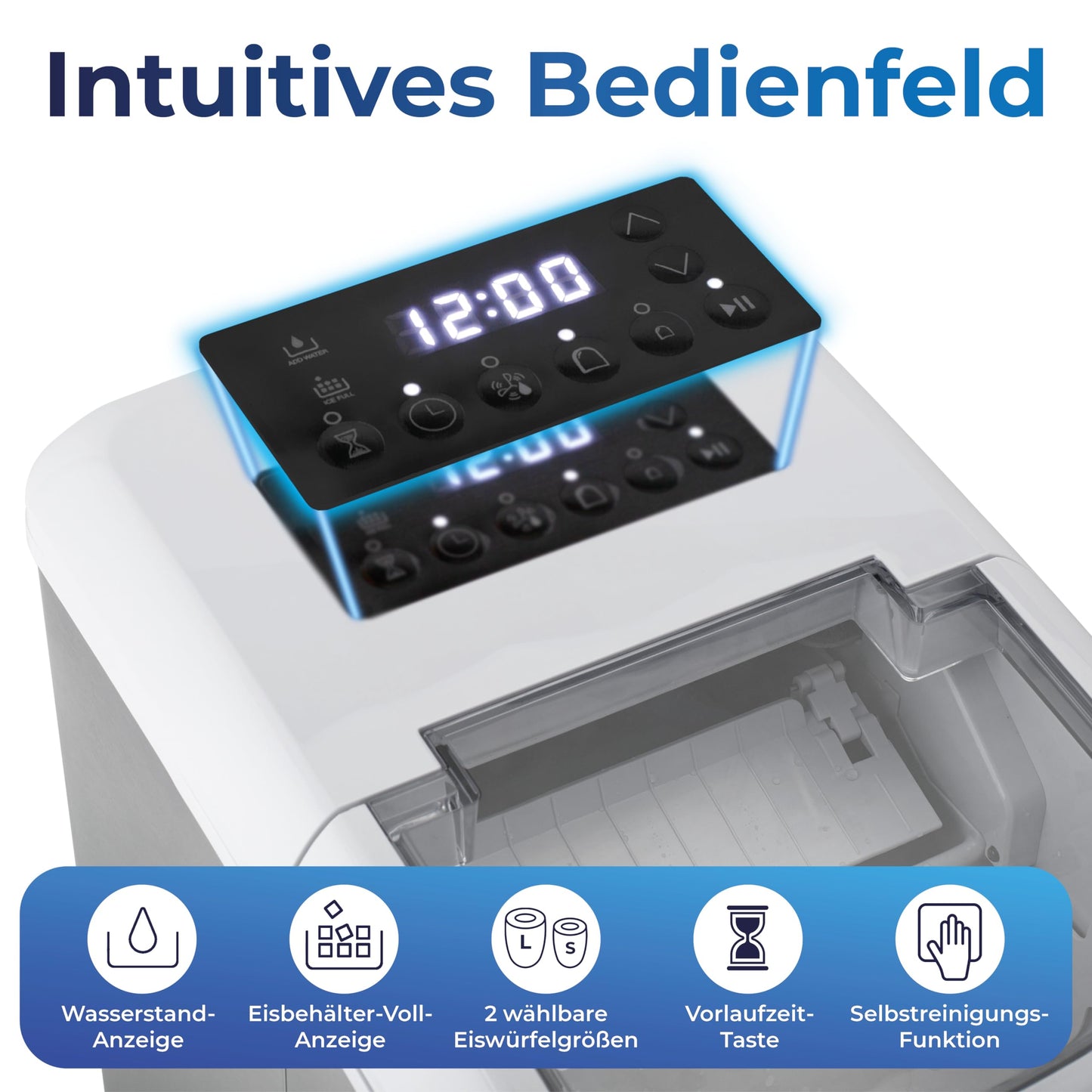 KLAMER Eiswürfelmaschine klein mit Eisschaufel & 2 Eiswürfelgrößen - 10 Eiswürfel in nur 7 Min, 15 kg Eiswürfel pro Tag - leiser Ice Maker mit Timer (silber)