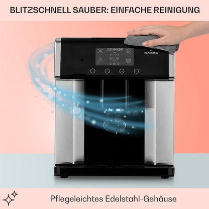Klarstein Eiswürfelmaschine Klein, 3L Eiswürfelbereiter, Eiswürfelmaschine mit 3 Eiswürfel Größen, Schnelle Mini-Eiswürfelmaschine, Leichte Reinigung, Eiswürfelbereiter für 15kg Eis in 24h