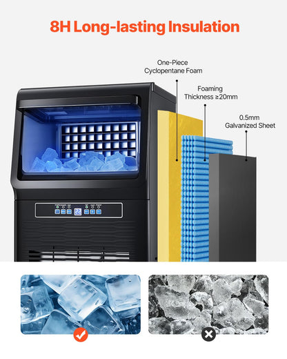 VEVOR kommerzielle Eismaschine (36,29 kg/Tag) Eisbereiter mit 5,44 kg Speicherkapazität, 36 Eiswürfel in 15 Minuten, LED-Digitalanzeige, freistehend, selbstreinigend, für Bar Büro Restaurant
