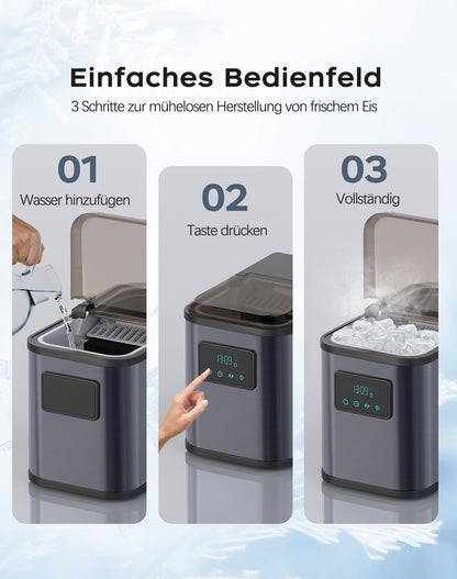 KeeGone Edelstahl Eiswürfelmaschine mit LED-Display,Eismaschine Eiswürfelbereiter und Reinigungsfunktion,2L Wassertank,inklusive Eisschaufel und Korb,2 Eiswürfel Größen für Küche, Büro, Bar und Party