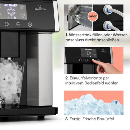 Klarstein Eiswürfelmaschine Klein, 3L Eiswürfelbereiter, Eiswürfelmaschine mit 3 Eiswürfel Größen, Schnelle Mini-Eiswürfelmaschine, Leichte Reinigung, Eiswürfelbereiter für 15kg Eis in 24h