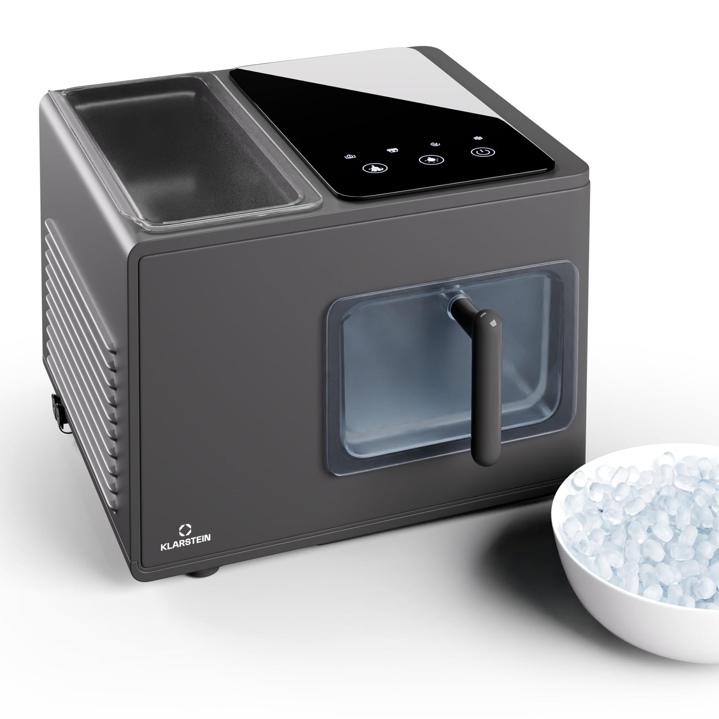 Klarstein Eiswürfelmaschine für Zuhause Camping Gastro, Schnelle Mini Eiswürfelmaschine Klein, Profi Eismaschine für Nugget-Eiswürfel, Selbstreinigend, Sicherheitsalarm & Touch Controls, 15kg/24h