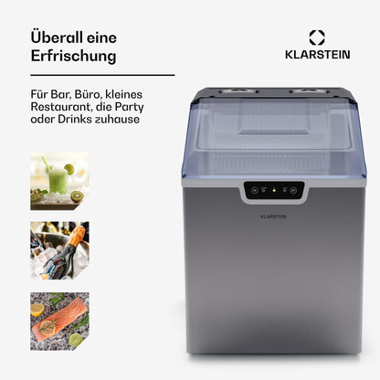 Klarstein Eiswürfelmaschine für Zuhause Camping Gastro, Schnelle Mini-Eiswürfelmaschine Klein, Profi Eismaschine für Große & Kleine Eiswürfel, Selbstreinigend, 2,3L Wassertank, 18kg Eis in 24h