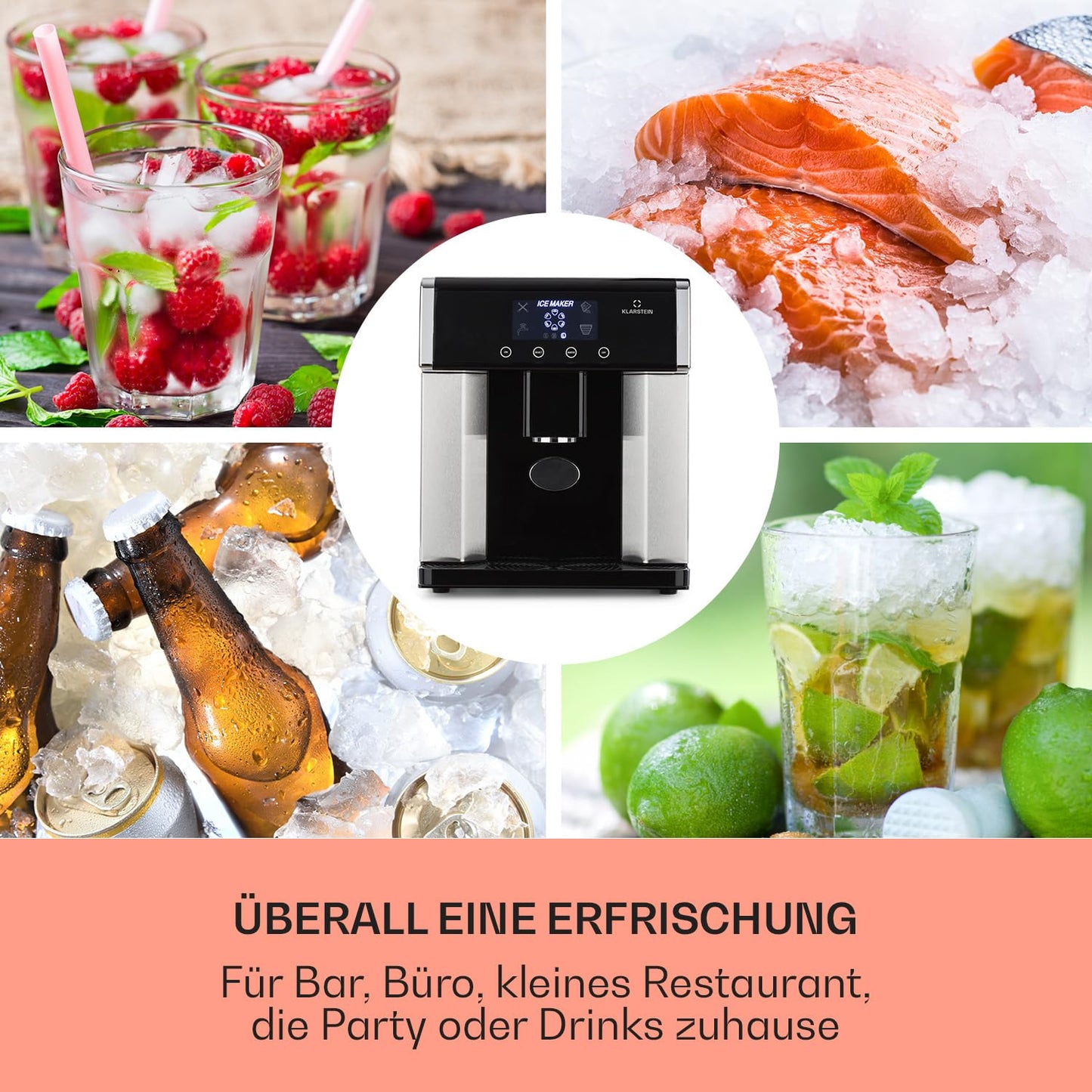 Klarstein Eiswürfelmaschine Klein, 3L Eiswürfelbereiter, Eiswürfelmaschine mit 3 Eiswürfel Größen, Schnelle Mini-Eiswürfelmaschine, Leichte Reinigung, Eiswürfelbereiter für 15kg Eis in 24h