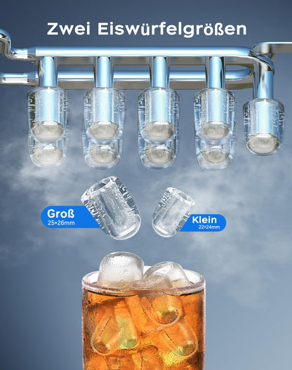 KeeGone Edelstahl Eiswürfelmaschine mit LED-Display,Eismaschine Eiswürfelbereiter und Reinigungsfunktion,2L Wassertank,inklusive Eisschaufel und Korb,2 Eiswürfel Größen für Küche, Büro, Bar und Party